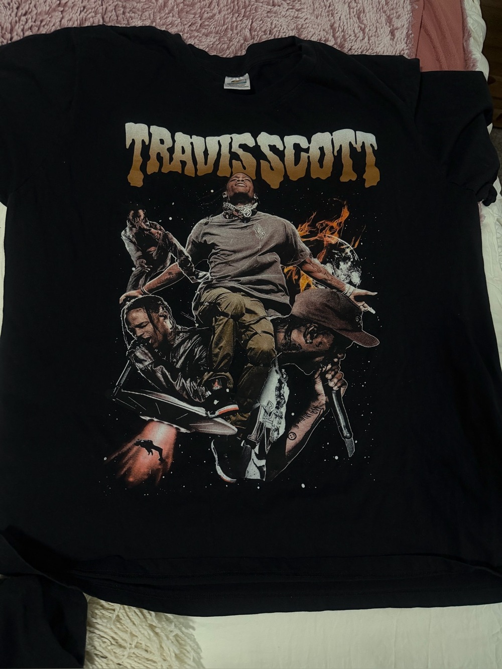 Travis Scott Black Short-Sleeve Graphic Tee with Gold Accents